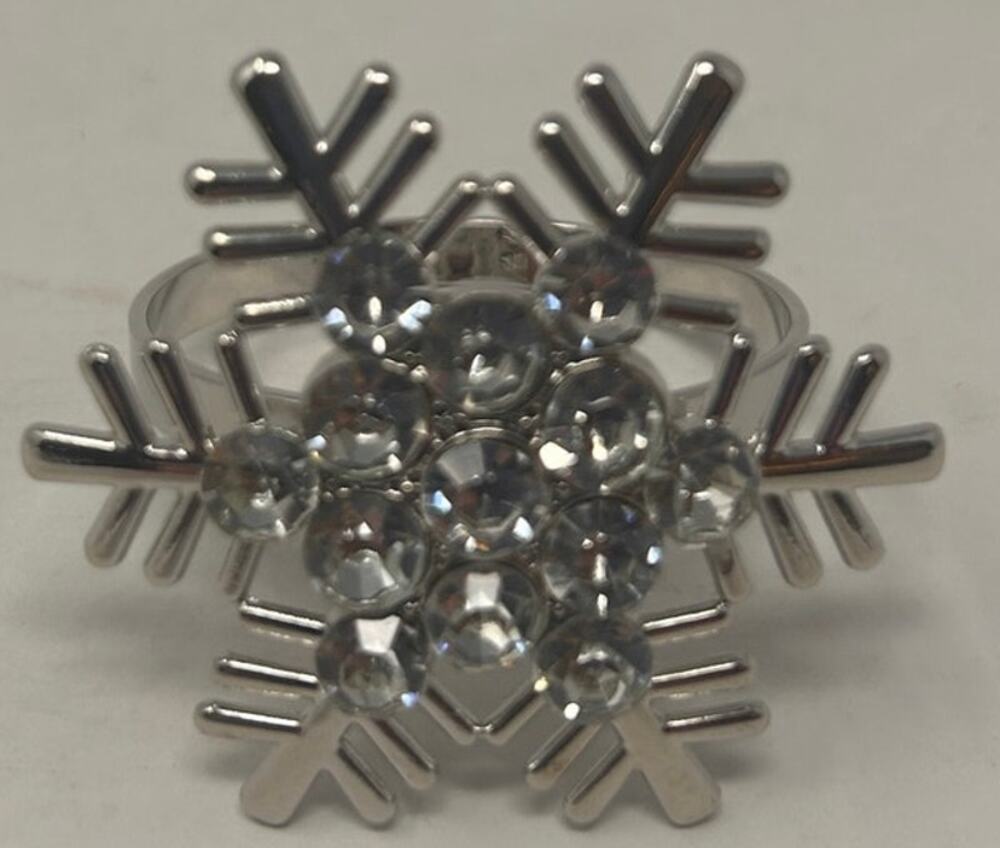Snowflake Christmas Napkin Ring Holder Silver Metal with Rhinestones ONE ONLY